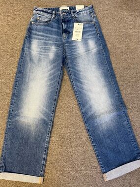 Zara Blue Washed Cropped Ankle Jeans